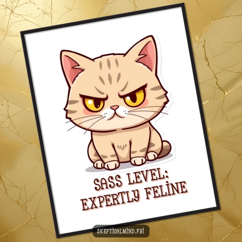 Funny Free Printable Wall Art: A sassy cat with its eyebrow raised gives an unimpressed yet secretly amused expression.