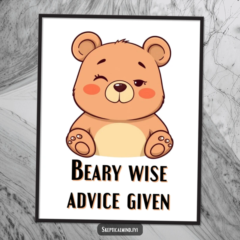 Funny Free Printable Wall Art: A confident bear gives a knowing wink and a subtle nod, looking wise.