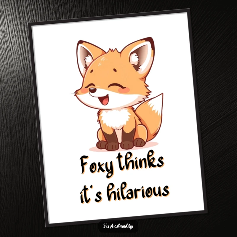 Funny Free Printable Wall Art: A giggling fox cub looking at something with a face full of bewildered and pure delight.
