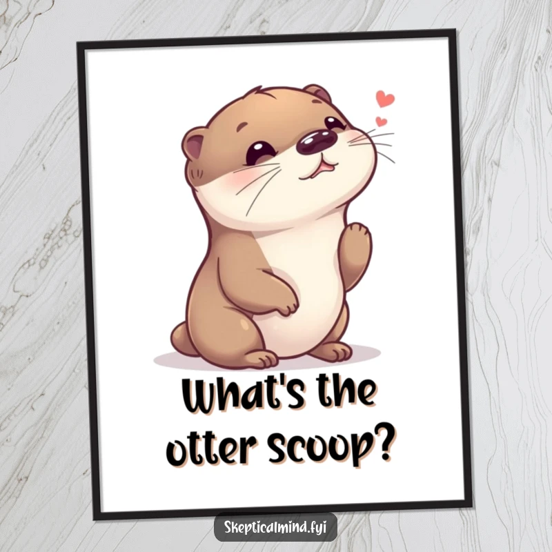 Funny Free Printable Wall Art: A happy, giggling otter listens closely with its head tilted, as if sharing a delightful, secret whisper.