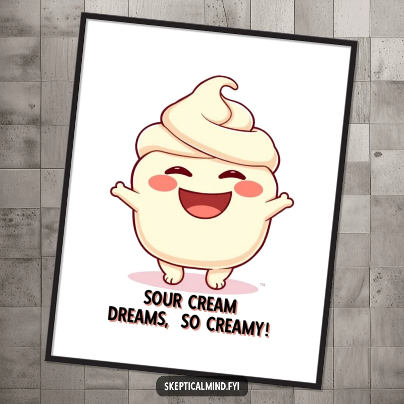 Funny Free Printable Wall Art: A sour cream character shares an incredibly joyous and wide smile, exuding pure delight.