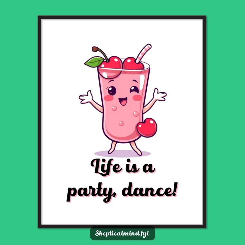 Funny Free Printable Wall Art: Cherry Smoothie Dance Energy, Joyful Downloadable Art