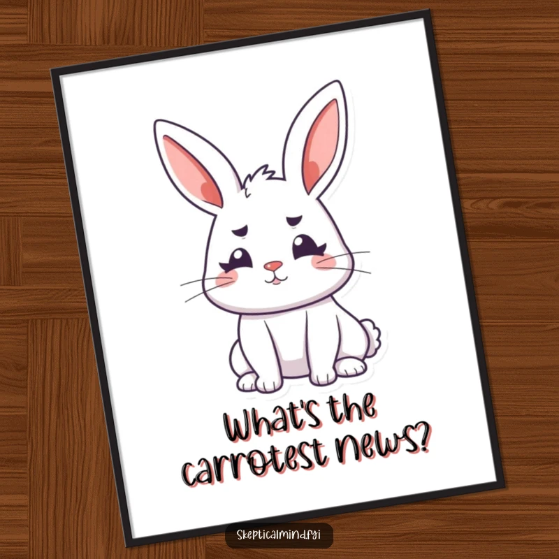 Funny Free Printable Wall Art: A perky bunny cocks its head, ears up, with a deeply furrowed brow.