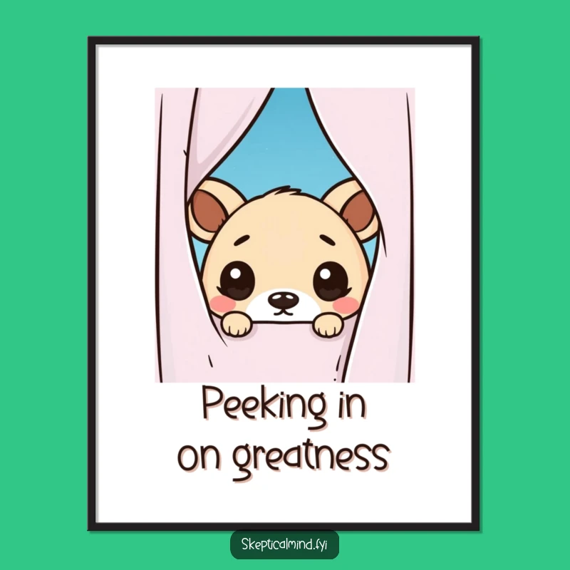 Funny Free Printable Wall Art: Doubtful Kawaii Animal Peek Hilarious Downloadable Home Decor