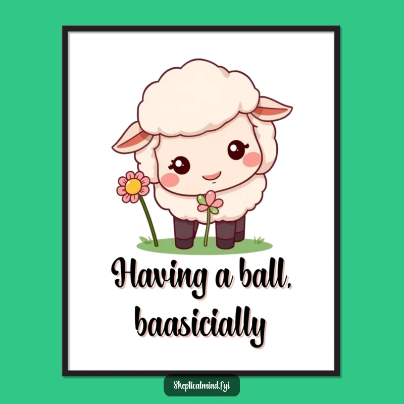 Free Printable Wall Art: Funny Sheep Sniffing Flower, Quirky DIY Downloadable Decor