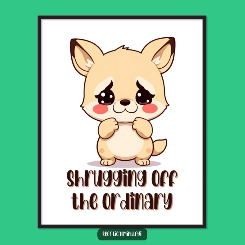 Funny Free Printable Wall Art: Disbelieving Kawaii Animal Shrug Hilarious Downloadable Home Decor