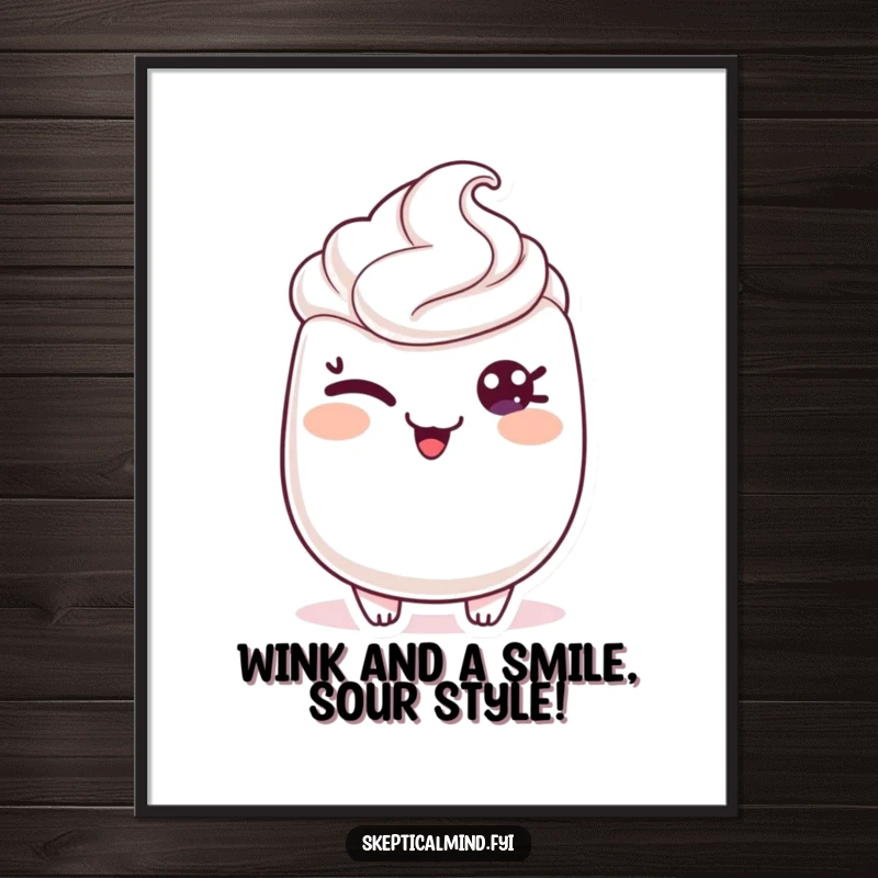Funny Free Printable Wall Art: A sour cream character gives a sly, playful wink with a glint of mischief in its eye.