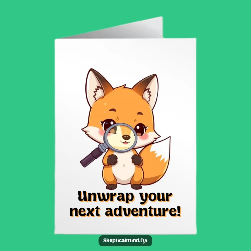 Free Printable Birthday Card: Curious Fox & Glowing Object - Funny Downloadable Gift