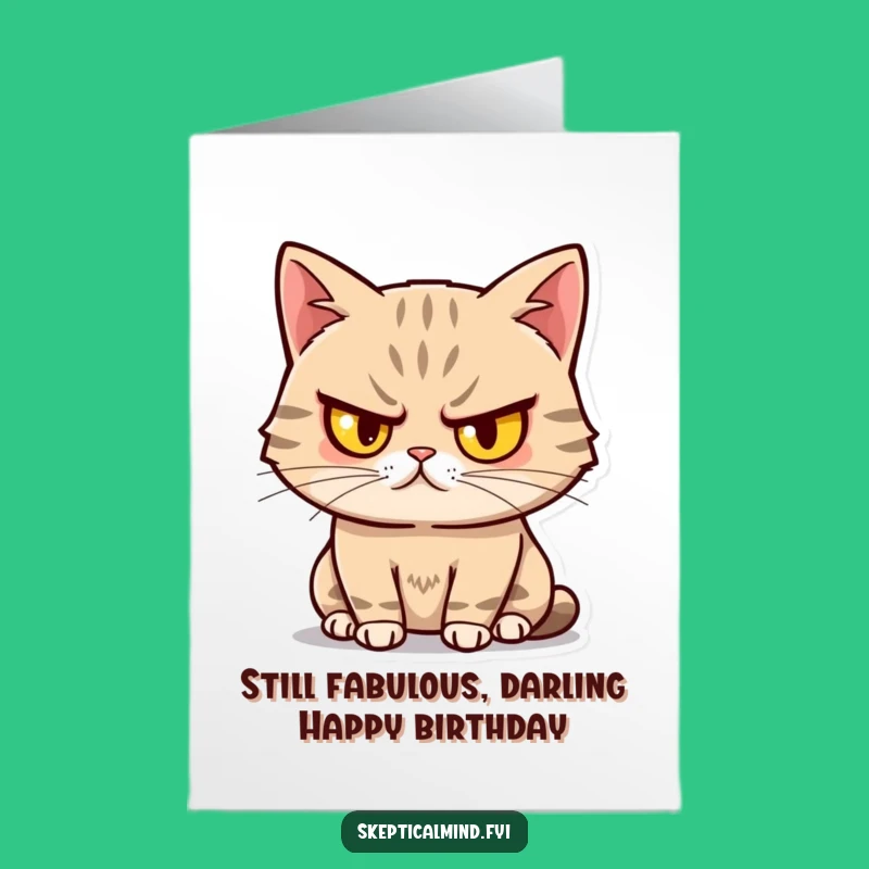 Free Printable Sassy Cat Birthday Card: Unimpressed Amused Design Downloadable Gift