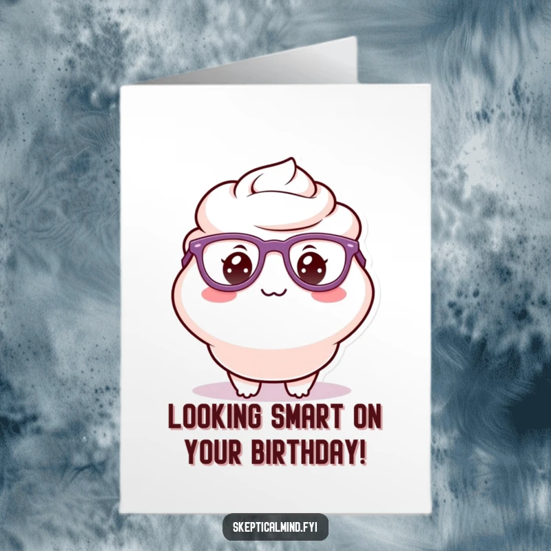 Funny Free Printable Birthday Card: Delighted sour cream character wearing oversized glasses and a tiny, silly grin, looking smart.