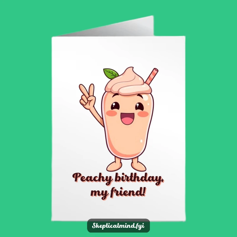 Victory Free Printable Birthday Card: Excited Peach Smoothie Pose
