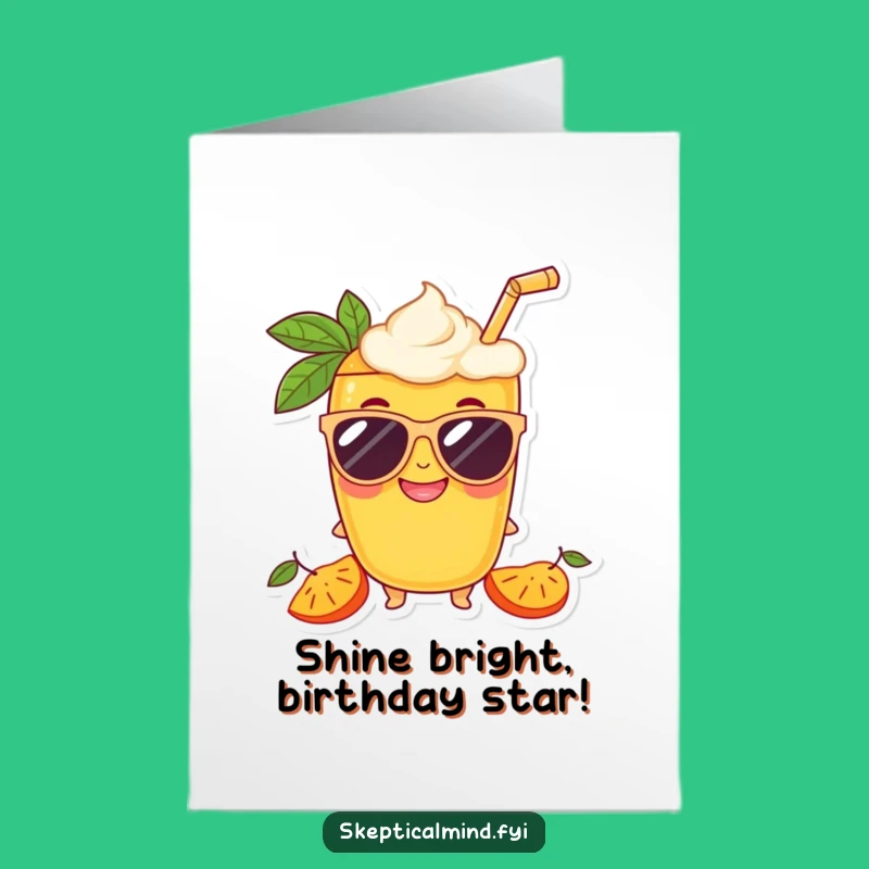 Free Printable Birthday Card: Cool Mango Smoothie, Sunglasses Grin, Downloadable Gift