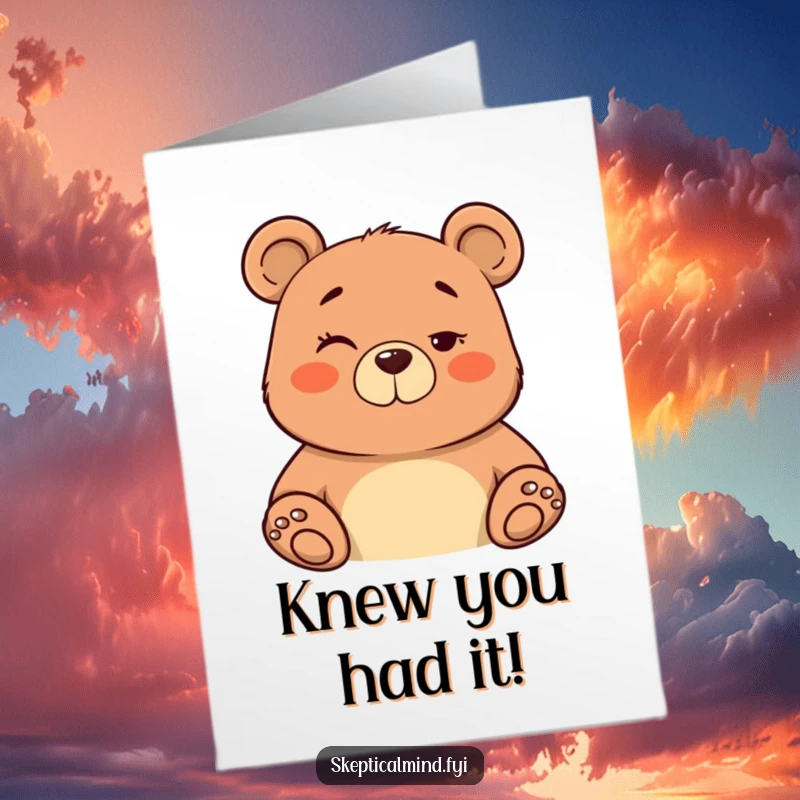 Funny Free Printable Congratulations Card: A confident bear gives a knowing wink and a subtle nod, approving success.