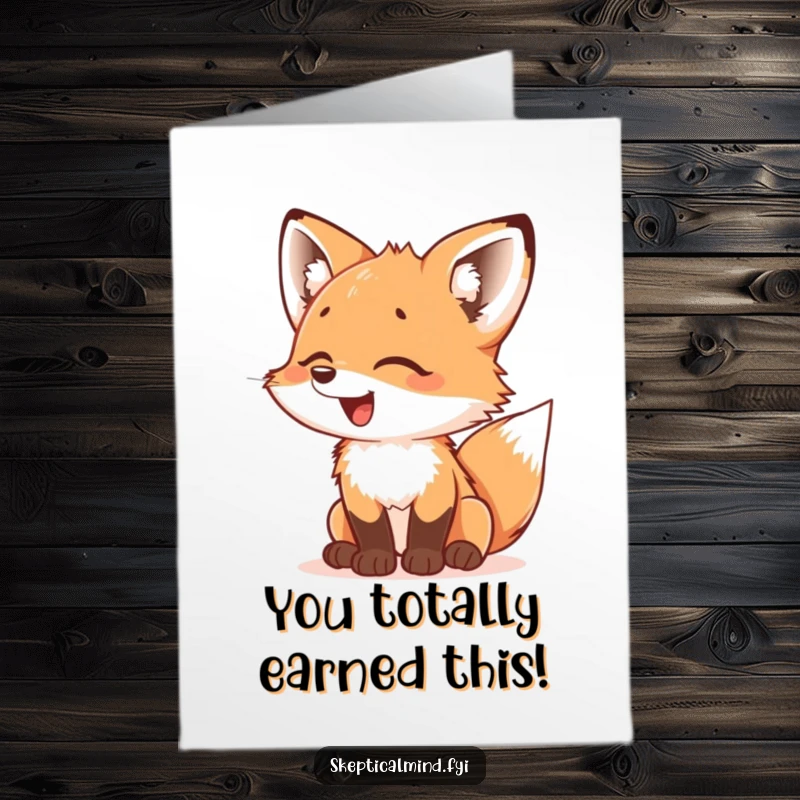 Funny Free Printable Congratulations Card: A giggling fox cub looking with utter bewildered delight at something that has clearly delighted it.