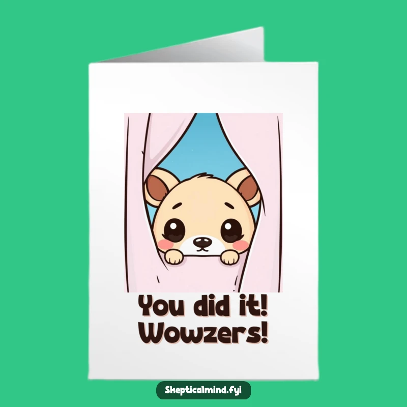 Free Printable Congrats Card: Funny Kawaii Animal Doubtful Peek Funny Downloadable Gift