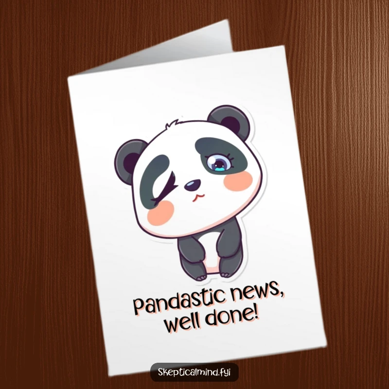 Funny Free Printable Congratulations Card: A confused panda tilts its head, one eyebrow raised in amusing bewilderment.