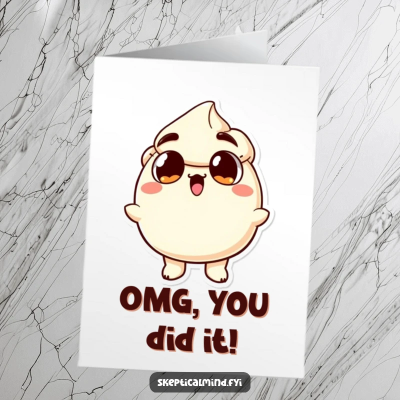 Funny Free Printable Congratulations Card: Sour cream character expresses shock with wide eyes, celebrating an achievement.