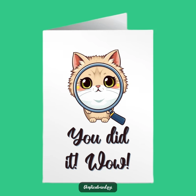 Free Printable Congrats Card: Funny Cat Magnifying Glass, DIY Humorous Downloadable Gift