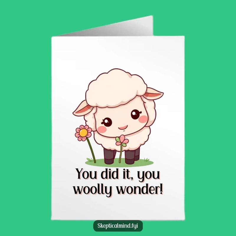 Free Printable Congrats Card: Amused Sheep Sniffing Flower, Humorous DIY Downloadable
