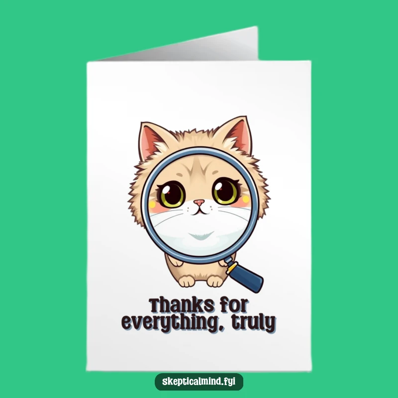 Free Printable Thank You Card: Funny Cat Magnifying Glass, DIY Humorous Downloadable Gift
