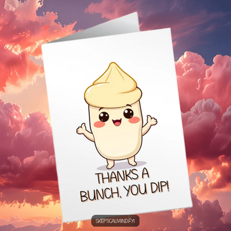 Funny Free Printable Thank You Card: Proud sour cream character offers a chip as a thank you gift.