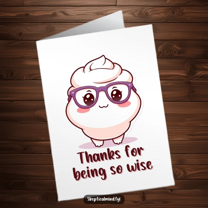 Funny Free Printable Thank You Card: Delighted sour cream character wearing oversized glasses and a tiny, silly grin, expressing thanks.