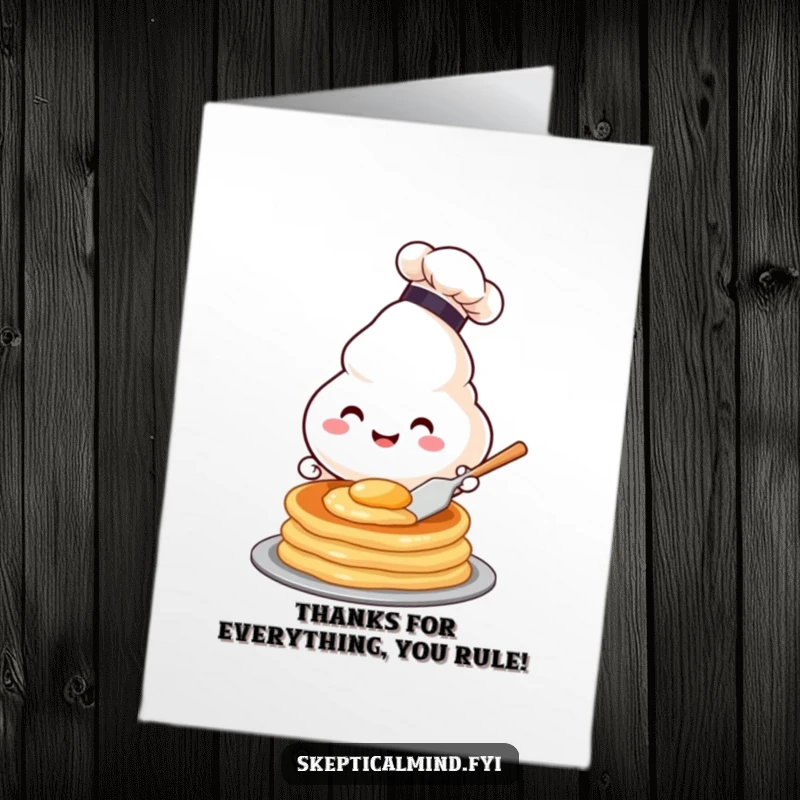 Funny Free Printable Thank You Card: A happy sour cream character in a chef's hat flips a pancake, saying thanks.