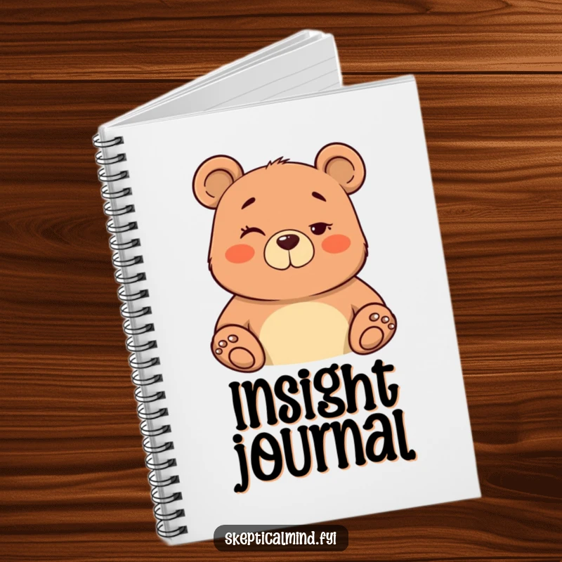 Funny notebook with a confident bear giving a knowing wink and subtle nod, ideal for planning.