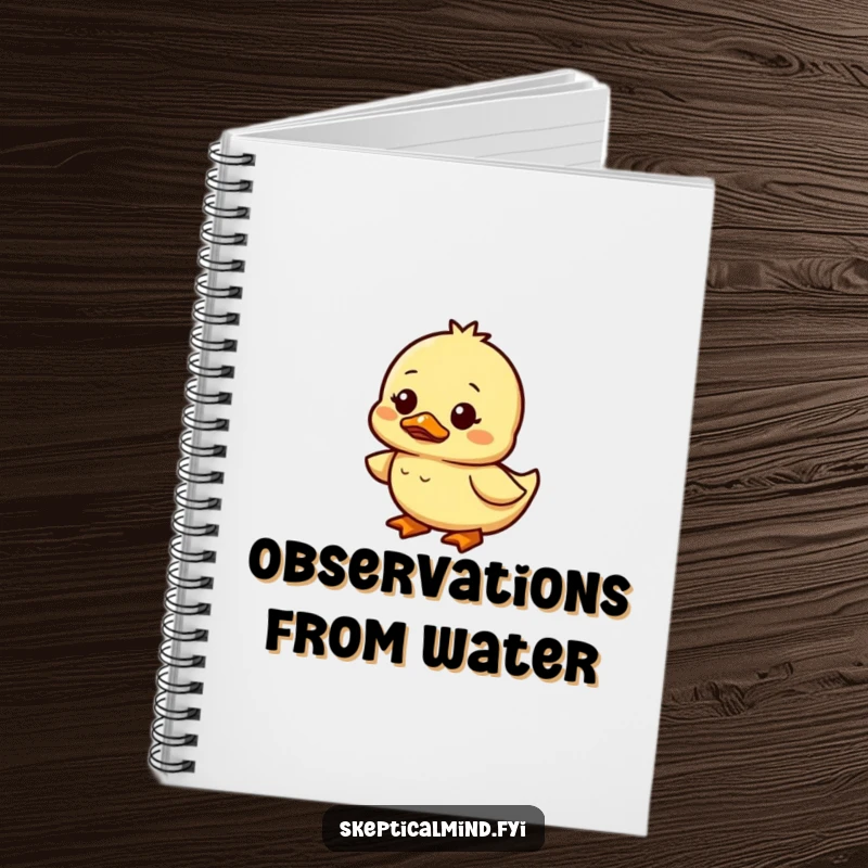 Funny duckling notebook showing a small duckling waddling with a confused and amused expression, great for journaling.