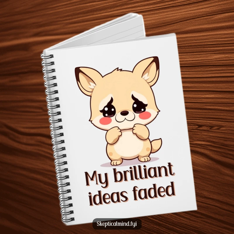 Funny notebook with a kawaii animal shrugging with exaggerated disbelief, ideal for jotting down thoughts and humorous reactions.