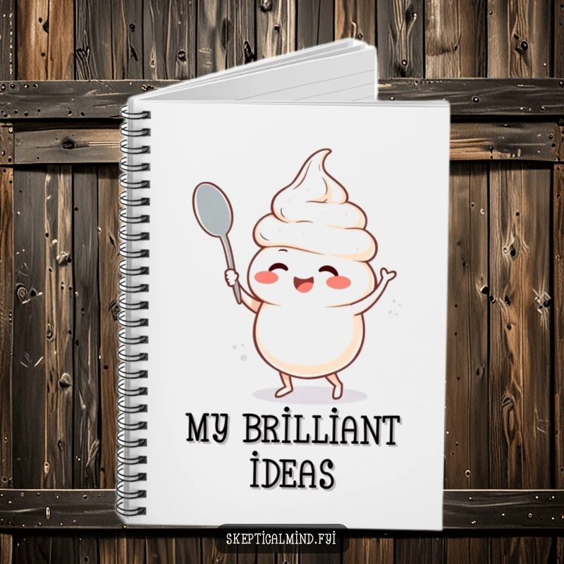 Funny notebook with a giggling sour cream character in a silly spoon dance pose, perfect for capturing funny thoughts and notes.