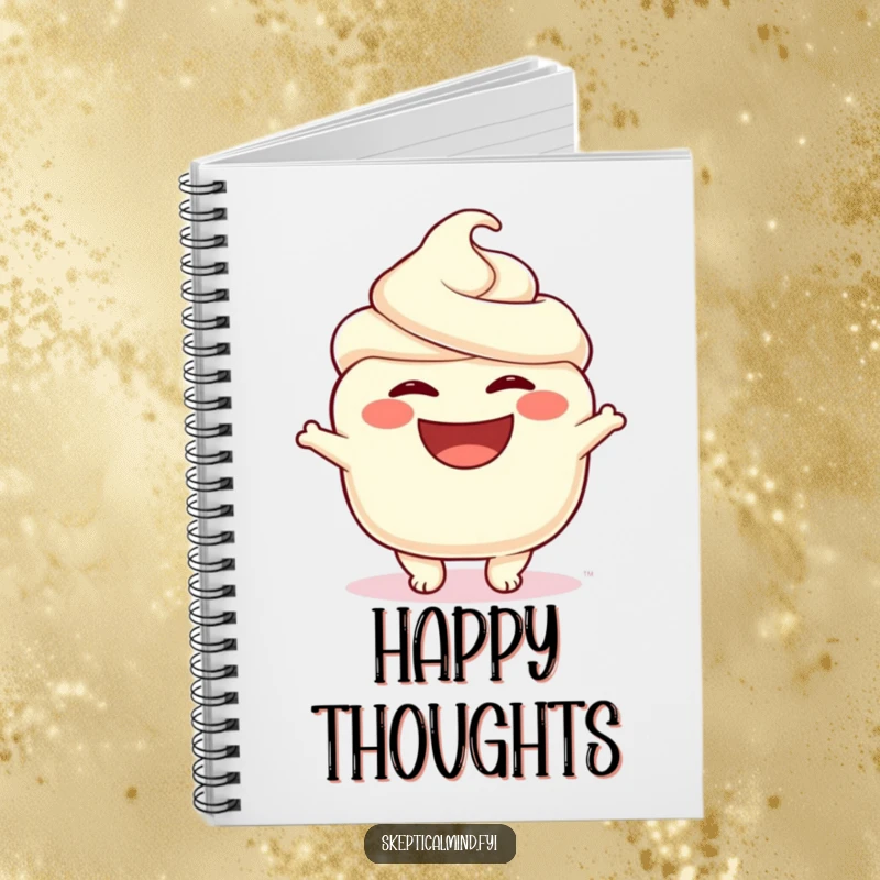 Funny notebook cover features a joyful sour cream character with a wide, happy smile, inspiring cheerful notes and ideas.
