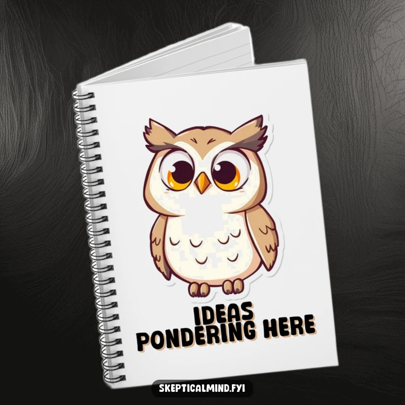Funny Notebook: A curious owl with wide, questioning eyes tilts its head, inspiring notes and ponderings with academic humor.