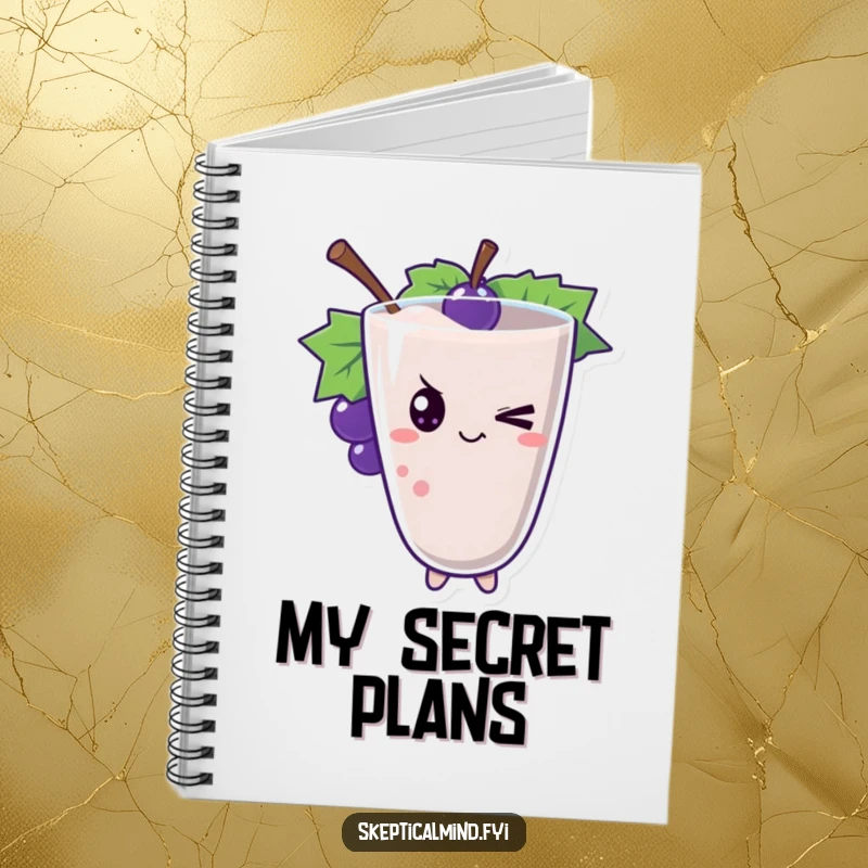Funny grape smoothie character giving a sly wink, inspiring witty notes within this notebook.