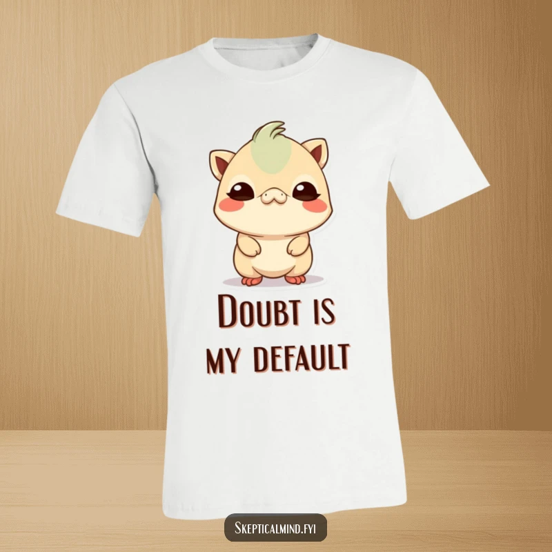 Funny small Kawaii creature tilting its head with a comically skeptical expression, making this t-shirt a statement of playful disbelief.