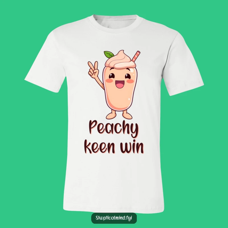 Funny Excited Peach Smoothie T-Shirt - Victory Pose Tee - Achievement Gift