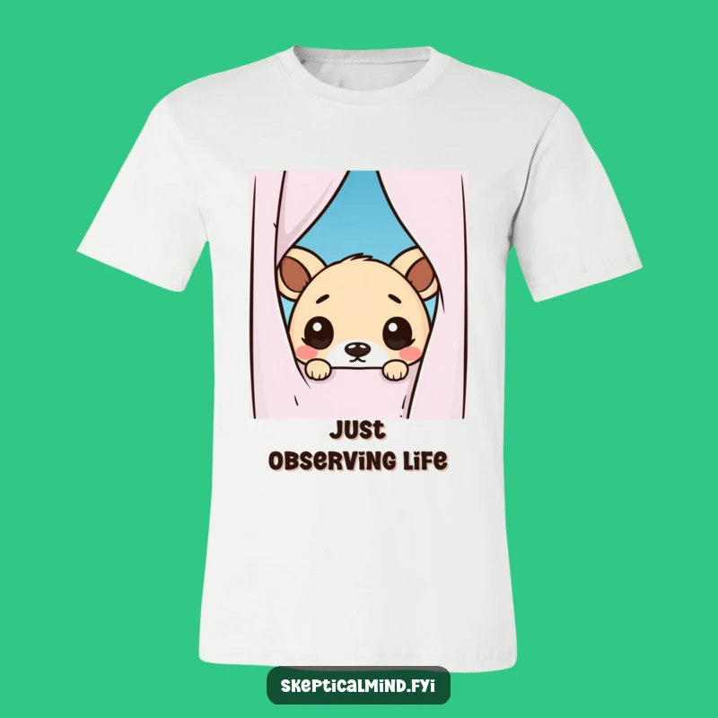 Funny Kawaii Animal Peeking T-Shirt - Adorably Doubtful and Hilarious Gift