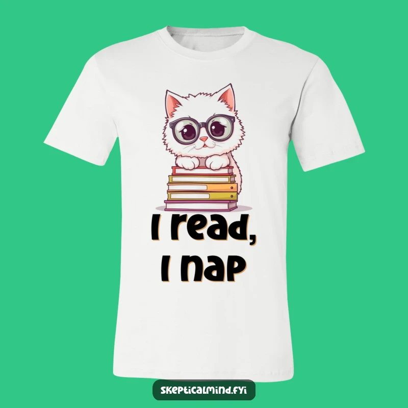 Funny Cat Shirt: Bookish cat with glasses, a hilarious gift for feline and book fans.