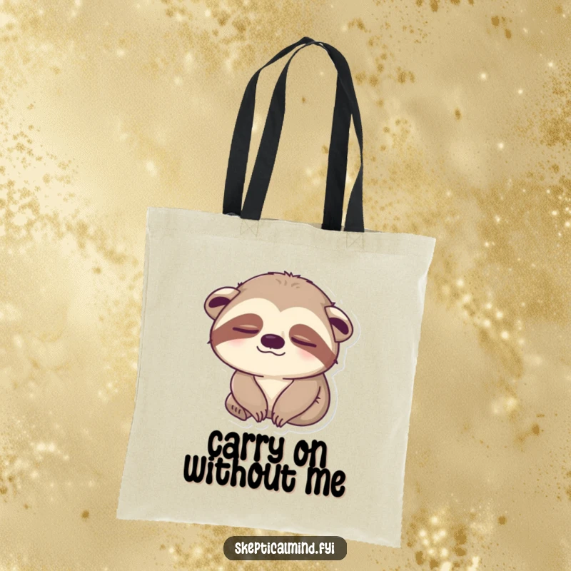 Funny sloth tote bag featuring a sleepy sloth slowly blinking one eye with a hilariously unimpressed look, perfect for carrying life's necessities slowly.