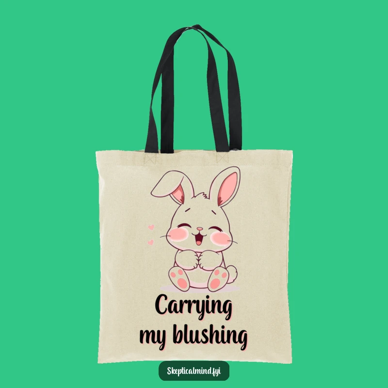 Funny Blushing Bunny Tote Bag: Giggling Cute Accessory, Practical Humorous Gift for Shopping