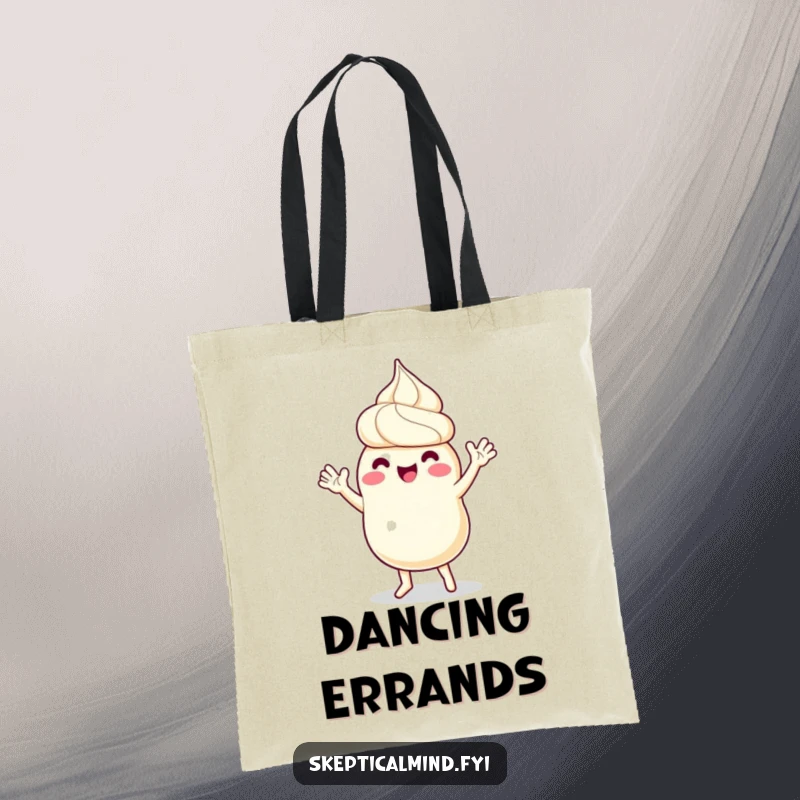 Funny tote bag featuring a sour cream character in a happy dance, with tiny arms waving joyfully, perfect for carrying essentials with flair.